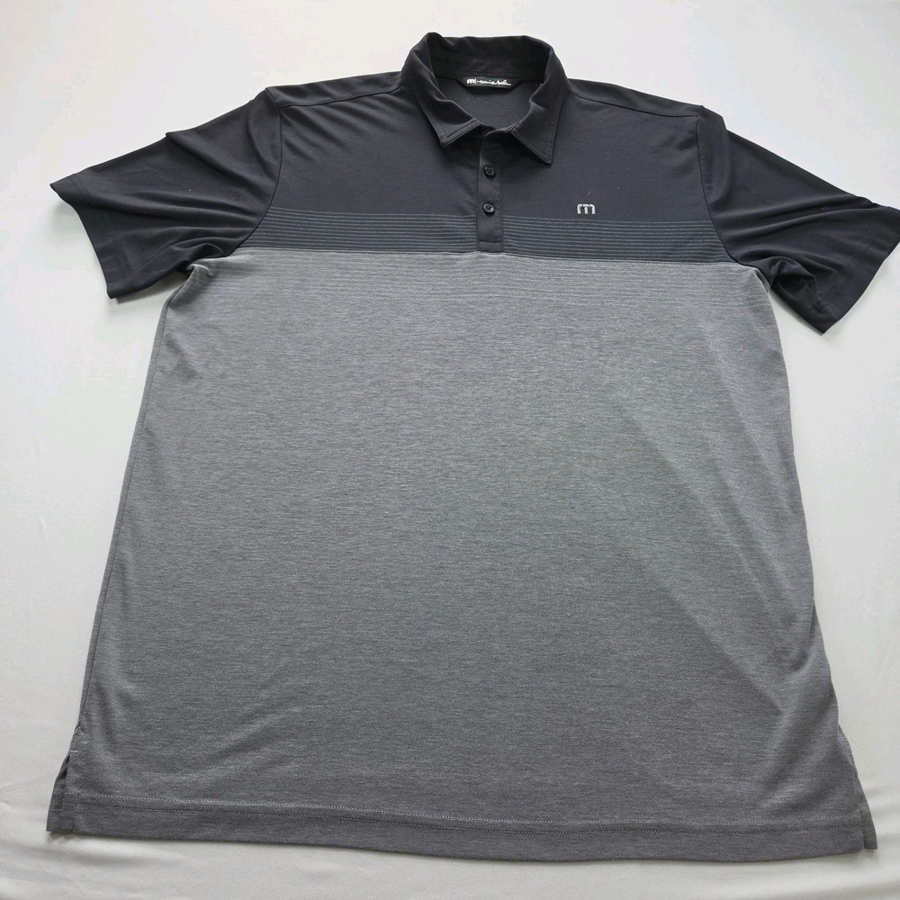 Travis Mathew Mens XL Black Gray Colorblock Performance Stretch Pima  Polo SS